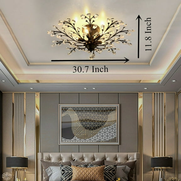 Vintage Crystal Pendant Lamp Flower Ceiling Light Fixture Chandelier Bedroom