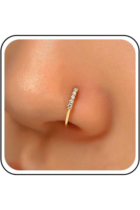 Vintage Crystal Pro Nose Ring Stud Rhinestone Nose Rings Hoop Gold Cz Tennis Nose Screw Stud Rings Boho No Piercing Nose Hoop Clip on Nose Ring Jewelry for Women[y644]