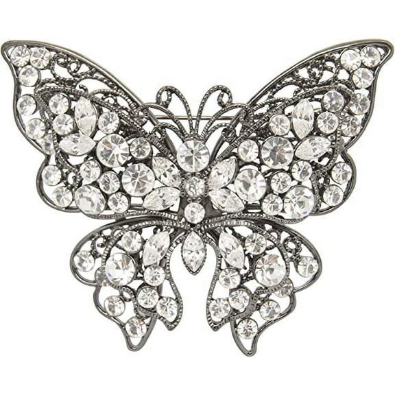 Vintage Crystal Rhinestone Brooch Pin (Gunmetal Butterfly)