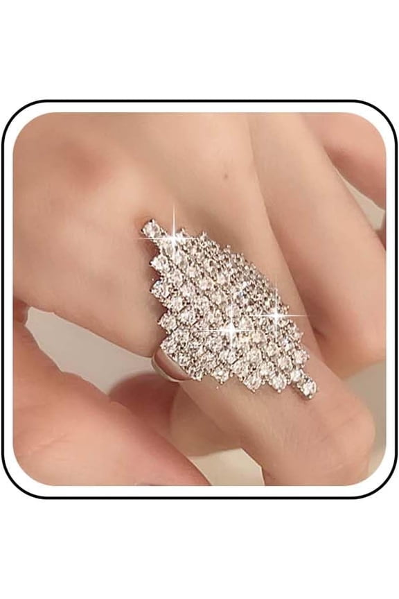 Vintage Crystal Shield Rings Gold Cz Rings Full Rhinestone Ring Cz Wrap Knuckle Ring Punk Adjustable Chunky Hand Jewelry for Women