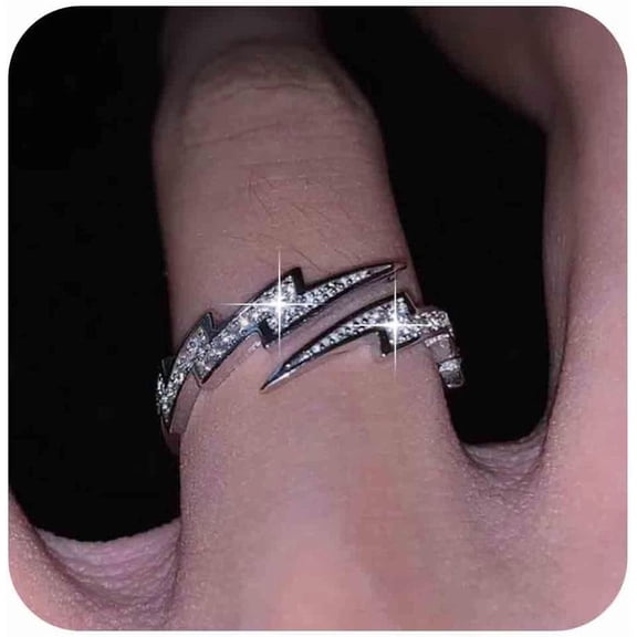 Vintage Crystal Thunder Ring Silver Rhinestone Lighting Bolt Ring Cz Lighting Finger Ring Punk Open Thunder Wrap Ring Adjustable Statement Ring Jewelry for Women