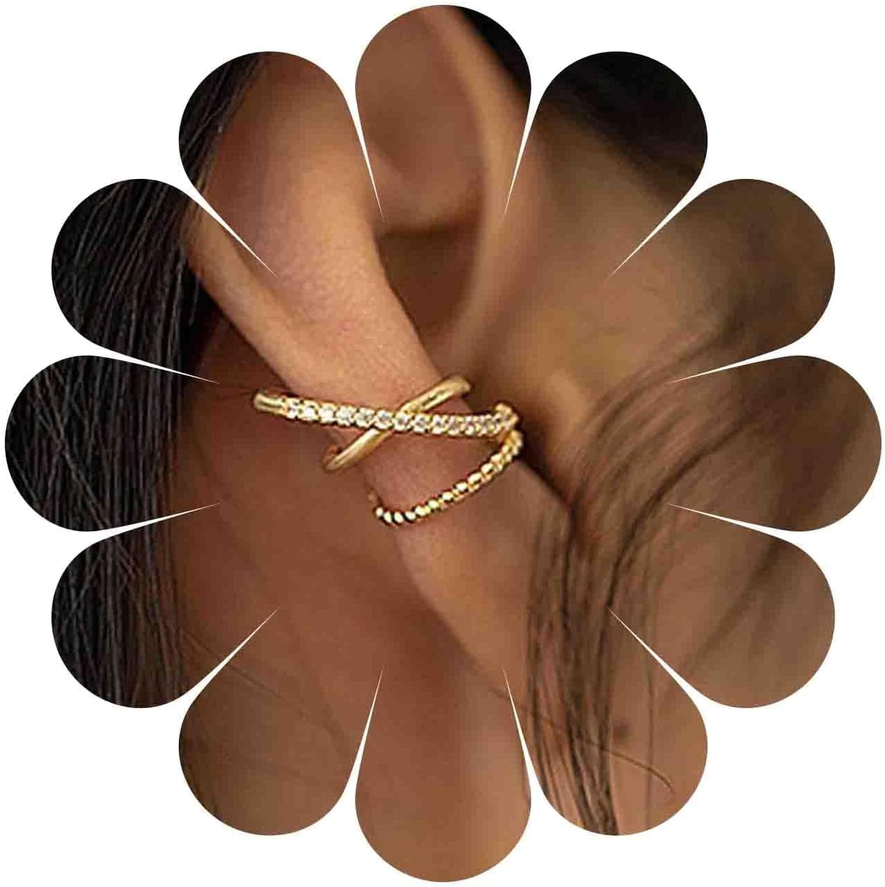 Vintage Crystal Top Cross Criss Ear Cuff Earrings Gold Rhinestone Cross Cuff Clip Earrings Cz Cross Cartilage Cuff Wrap Earrings Boho Cz No Piercing Earrings Jewelry suitable for Women[v181]
