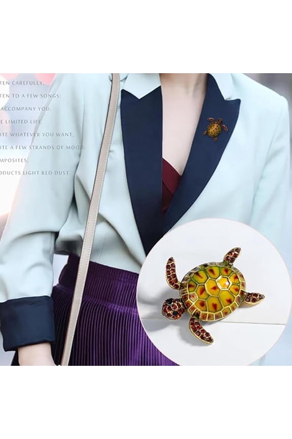 Vintage Crystal Turtle Brooch Lapel Pin for Women Men Longevity Animal Safety Pin Clothing Decoration 1 Piece