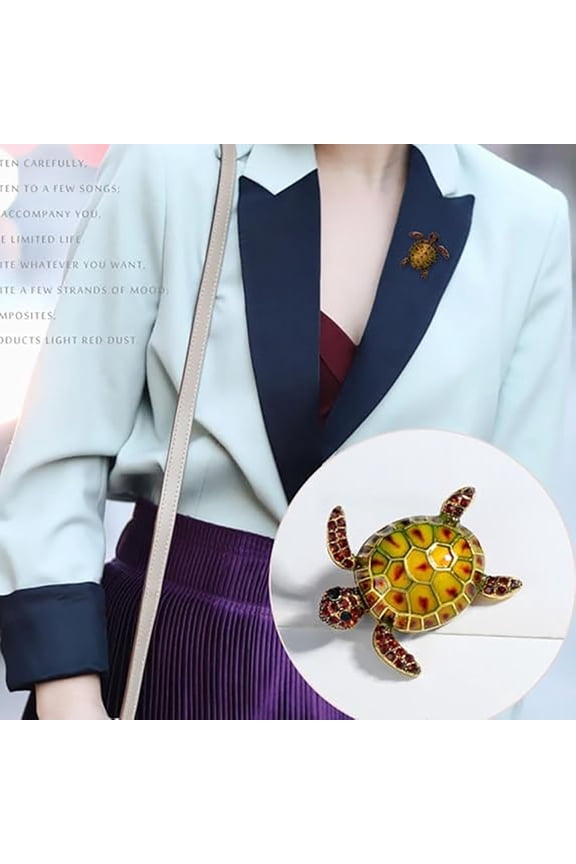 Vintage Crystal Turtle Brooch Longevity Animal Lapel Pin Safety Pin for Women Men Clothing Decoration 1 Piece