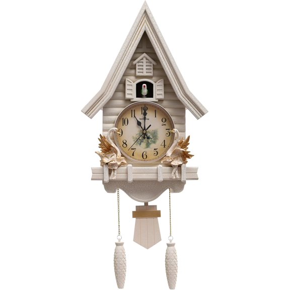 Vintage Cuckoo Wall Clock Chiming Silent Wall Clock, Adjustable Volume, Bird Clock Home Decor Christmas Clock Gifts, White