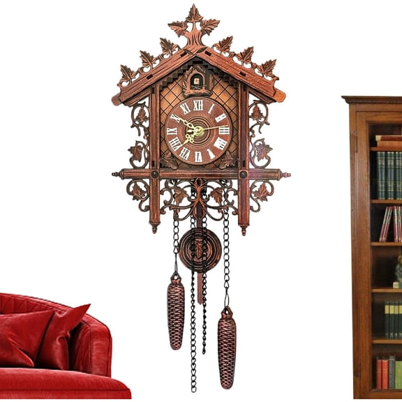Vintage Cuckoo Wall Clock with Pendulum, Retro Wooden Style Battery Operated Bird House Timepiece for Living Room Kitchen and Farmhouse Decor (1 Piece Brown)