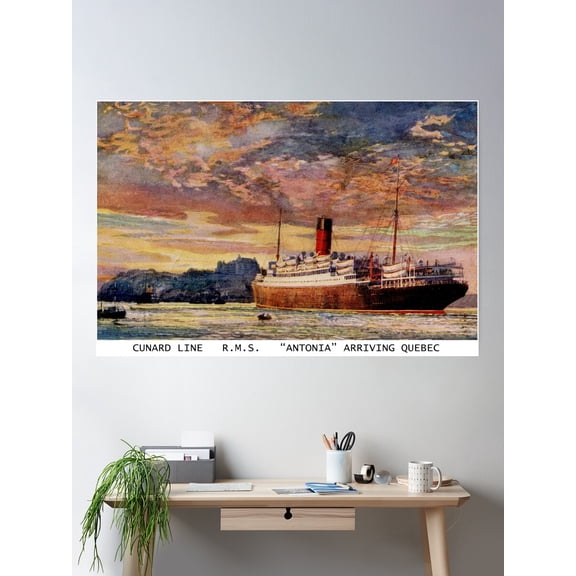 Vintage Cunard Line Rms Antonia Arriving Quebec Poster Wall Art, Modern Wall Decor For Living Room Bedroom, 8x12 UNFRAMED