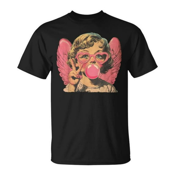 Vintage Cupid Blowing Bubble Gum T-Shirt – Heart Sunglasses Valentine’s Day Tee, Retro Love, Fun Romantic Holiday Shirt for Women and Girls
