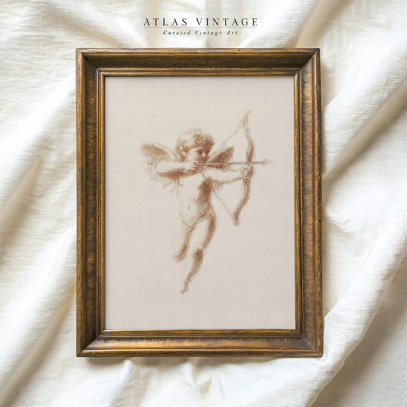 Vintage Cupid Sketch Print, Neutral Cherub Wall Art Farmhouse Decor Home Decor Size 24x36 Unframed Poster