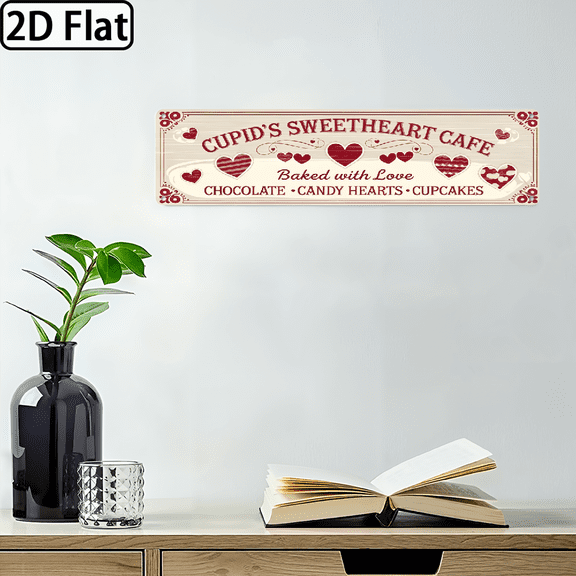 Vintage Cupid's Sweetheart Cafe Wall Sign - Valentine's Day Heart Decor with Cupid Sweetheart Design, Plaque for Wedding, Anniversary, Bedroom, Kitchen - 4x16 Inch Art Suitable for Weddin