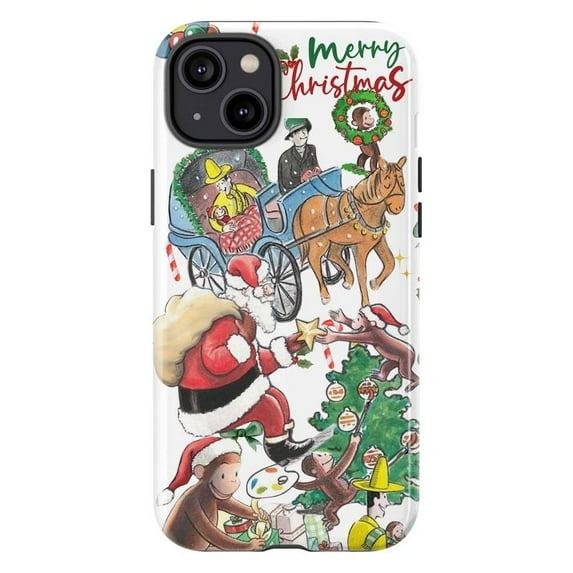 Vintage Curious Monkey Christmas Collage Phone Case, Santa Claus and Holiday Carriage iPhone Cover, Festive Holiday Protective Case for iPhone 16 15 14 13 12 11 Pro Plus Mini