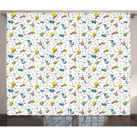 Ambesonne Vintage Curtains 2 Panel Set, Retro Geometric Doodle, 108" x 63", Multicolor