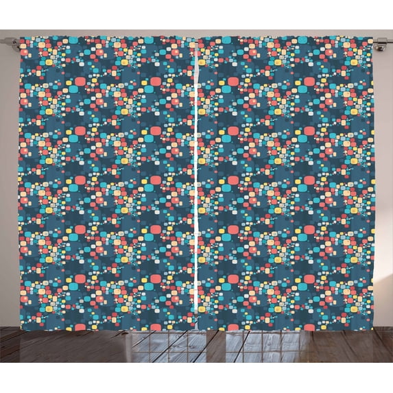 Ambesonne Vintage Curtains 2 Panel Set, Oval Cornered Squares, 108" x 63", Multicolor