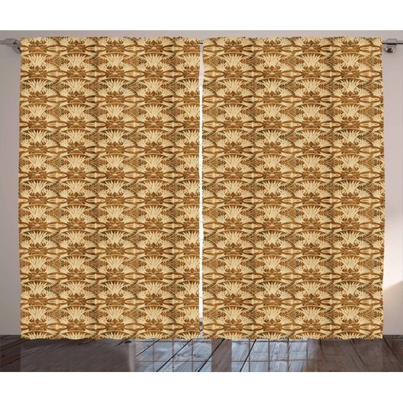 Ambesonne Vintage Curtains 2 Panel Set, Antique Flower Pattern Art, 108" x 108", Caramel Beige