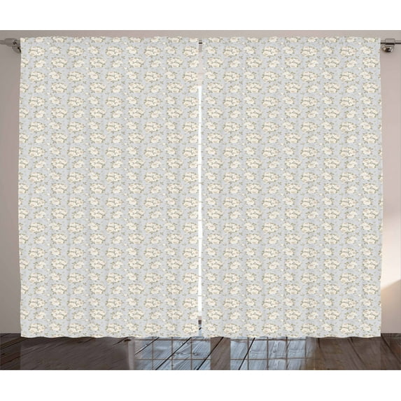 Ambesonne Vintage Curtains 2 Panel Set, Romantic Roses in Bloom, 108" x 96", Reseda Green Blue Grey