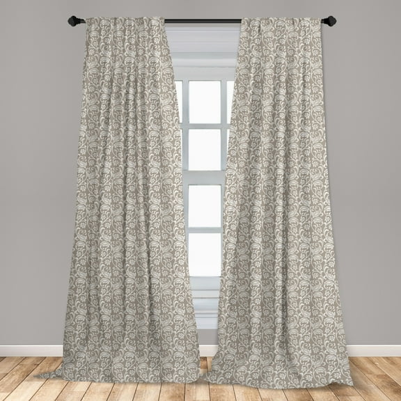 Vintage Curtains 2 Panels Set, Classic Vertical Paisley Floral Curlicue Branches Pattern, Window Drapes for Living Room Bedroom, 56"W X 63"L, Warm Taupe Pale Eggshell, by Ambesonne