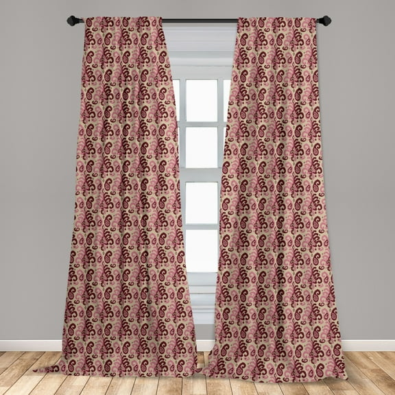 Vintage Curtains 2 Panels Set, Continuous Repetitive Nostalgic Pattern with Curly Motifs, Window Drapes for Living Room Bedroom, 56"W X 84"L, Pale Sepia Maroon, by Ambesonne