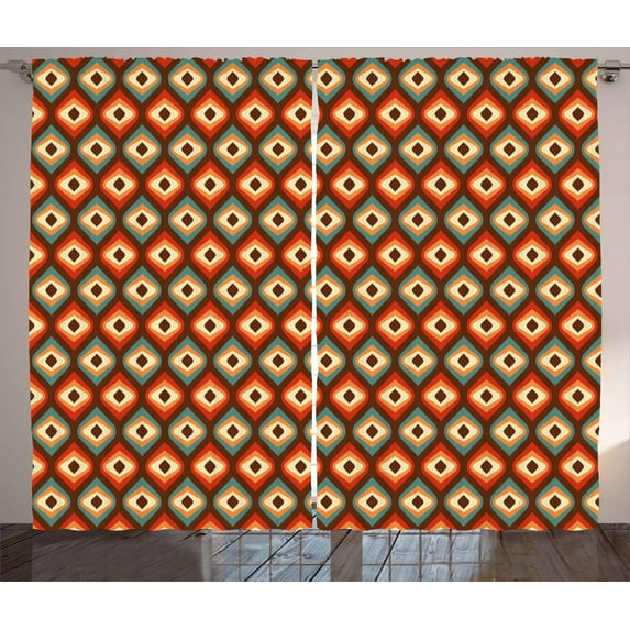 Ambesonne Vintage Curtains 2 Panel Set, Unusual Vibrant Shapes, 108" x 63", Multicolor