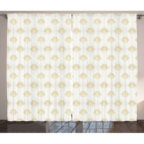 Ambesonne Vintage Curtains 2 Panel Set, Ornamental Tracery Dots, 108" x 108", Earth Yellow White