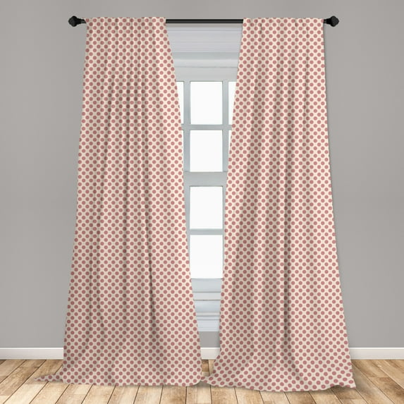 Vintage Curtains 2 Panels Set, Repetitive Polka Dots Minimalistic Tender Ornaments Illustration, Window Drapes for Living Room Bedroom, 56"W X 95"L, Dried Rose and Champagne, by Ambesonne