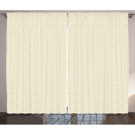 Ambesonne Vintage Curtains 2 Panel Set, Simplistic Romantic Floral, 108" x 96", Beige and White