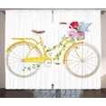 thumbnail image 1 of Ambesonne Vintage Curtains 2 Panel Set, Bicycle with Flowers, 108" x 108", Yellow and White, 1 of 3