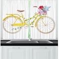 thumbnail image 1 of Vintage Curtains 2 Panels Set, Watercolor Style Effect Bicycle with Leaves and Flowers in the Basket Pattern, Window Drapes for Living Room Bedroom, 55W X 39L Inches, White and Yellow, by Ambesonne, 1 of 2