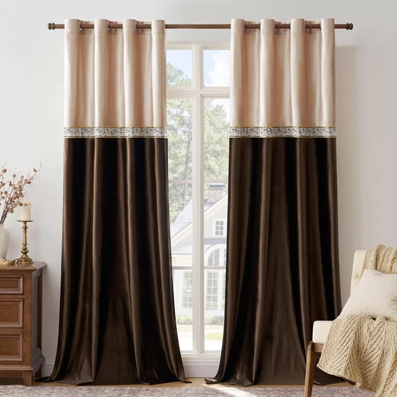 Vintage Curtains 96 Inches: 2 Panels Set Champagne Brown Thick Soft Velvet Window Drapes - Treatment Elegant Curtain for Living Room Blackout Bedroom Retro Curtain