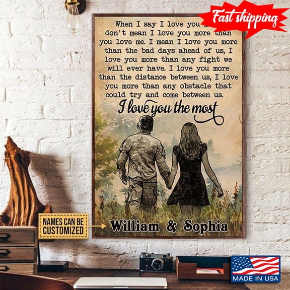 Vintage Customized Name Couple Holding Hands When I Say I Love You More, I Don’t Mean I Love You More Than You Love Me 16 x 24 Inch Poster