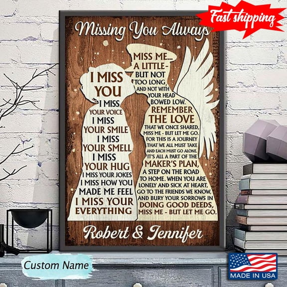 Vintage Customized Name Couple Kissing Typography Missing You Always I Miss You I Miss Your Voice I Miss Your Smile 11 x 17 Inch Poster