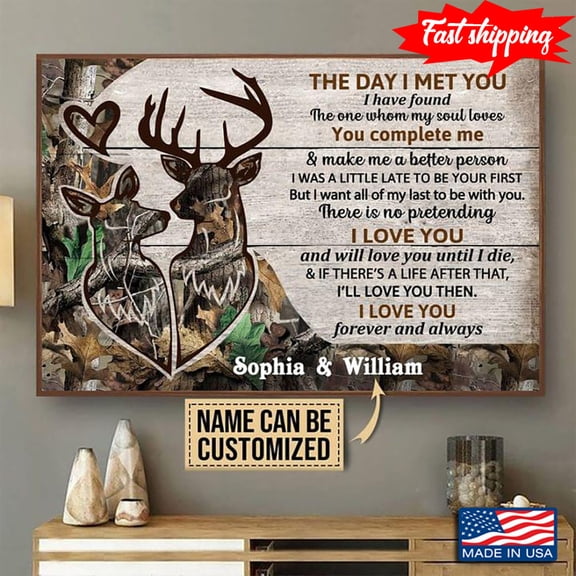 Vintage Customized Name Deer Couple The Day I Met You I Have Found The One Whom My Soul Loves 11 x 17 Inch Poster