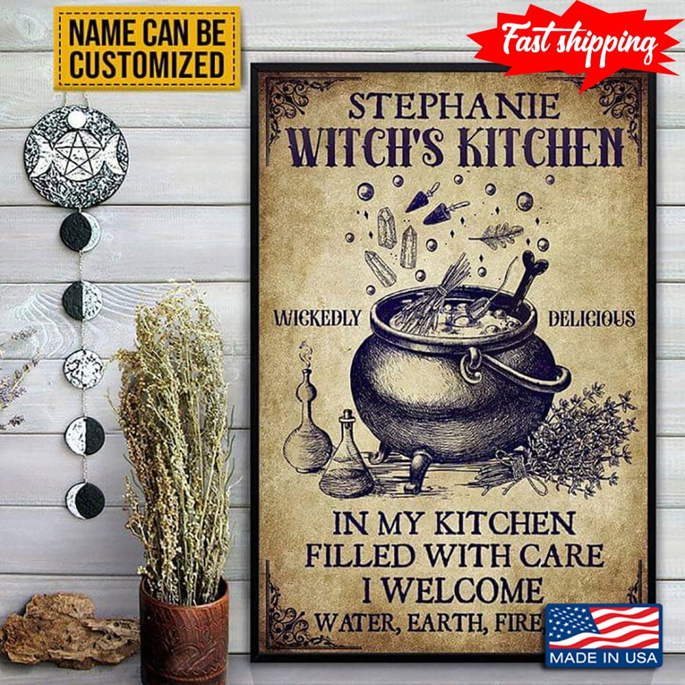 Personalized Witch Metal Sign - Halloween/Witch/Pagan/Wicca Decor/Pet Lovers Gift With Up to 6 Pets - Wickedly Delicious Witch's Kitchen main image 1