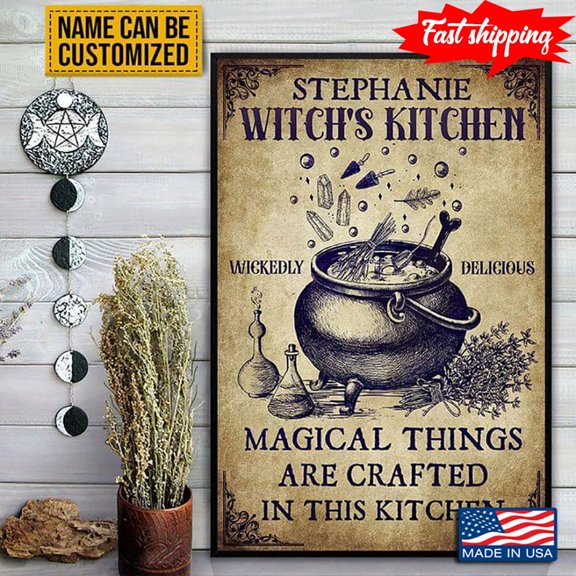 Vintage Customized Name Witch’s Kitchen Cauldron Wickedly Delicious Magical Things Are Crafted In This Kitchen 11 x 17 Inch Poster
