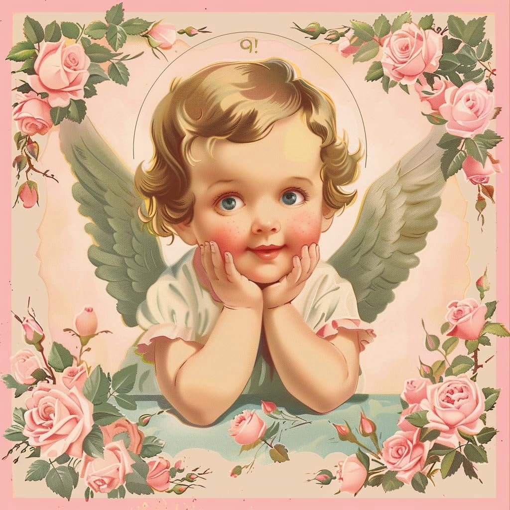 Vintage Cute Angel in Flower 5D Diamond Art Painting by Number