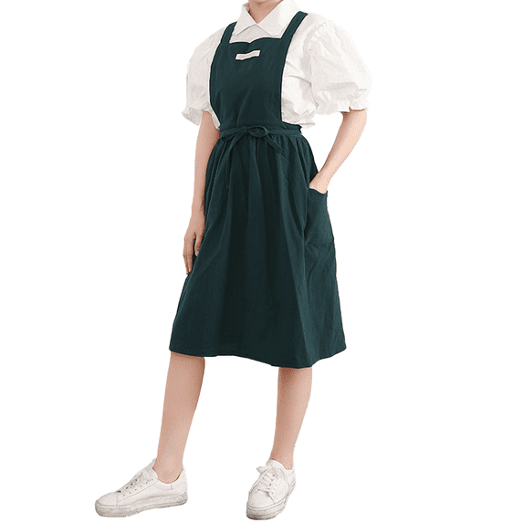 Vintage Cute Apron Dress Cross Back Pinafore Apron for Women with Pockets for Cooking Painting