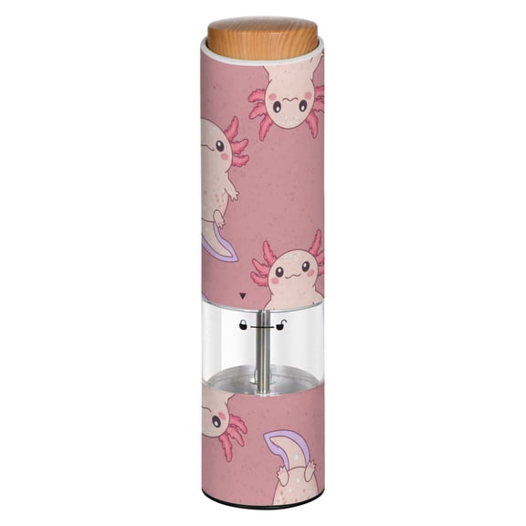 Vintage Cute Axolotls Printed Electric Pepper Mill One-Touch Battery Operated Salt Grinder Adjustable Coarseness Decorative Counter Spice Tool