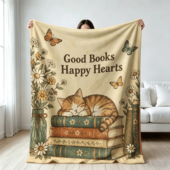 Vintage Cute Cat blanket for women, Soft Flannel Throw Blanket, Festive Gifts, gift for Birthday, Valentine's Day, Christmas, Anniversary, Holiday, Four Seasons Universal Home Decor Gifts