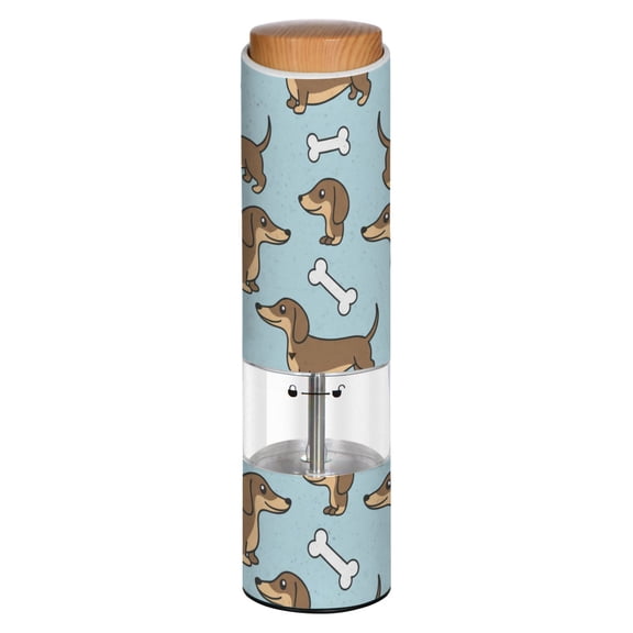 Vintage Cute Dachshund Dog Blue Printed Electric Pepper Mill One-Touch Battery Operated Salt Grinder Adjustable Coarseness Decorative Counter Spice Tool