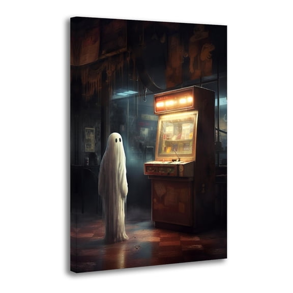 Vintage Cute Ghost Arcade Machine Artworks Canvas Poster Room Aesthetic Wall Art Prints Home Modern Decor Gifts 24x36inch(60x90cm)