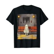 Vintage Cute Ghost Waiting The Bus Station Halloween Gothic Black T-Shirt
