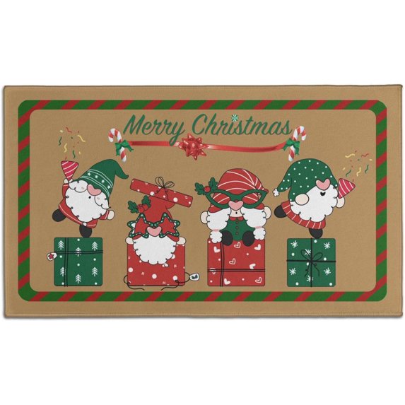 Vintage Cute Gnome Pattern Kitchen Mat Christmas Door Mat Indoor Thanksgiving Floor Mat Kitchen Mat Non Slip Scratch Absorbent Snow Kitchen Mat Door Mat 30" X 17"