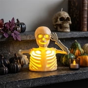 Vintage Cute Halloween Decorations Skeletons Lamp 4.3", LED Halloween Night Light, Lit Up Skeleton Bust Flameless Candle Alternative for Modern Farmhouse Shelf
