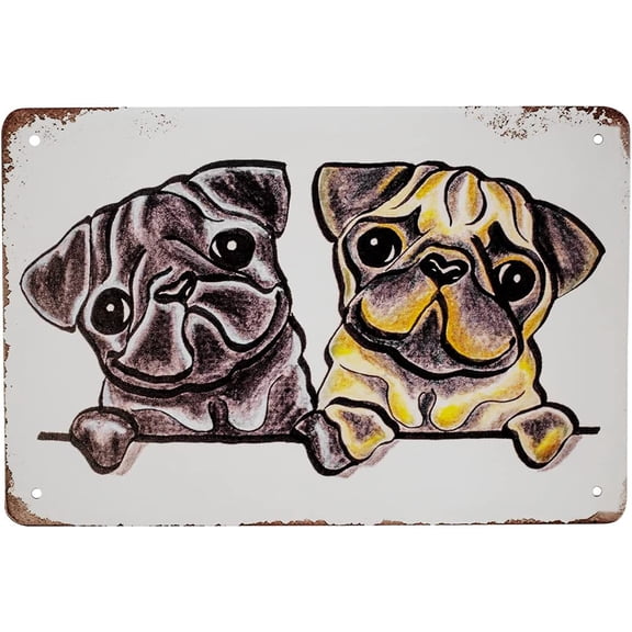 Vintage Cute Pug Dog Puppies Metal 8x12 Sign Animal Pet Lover Gift Home Living Room Kitchen Wall Decor
