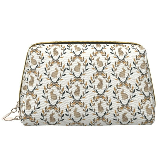 Vintage Cute Rabbit Makeup Bag, Large Capacity Travel Cosmetic Bag for Women Girls- Travel Toiletry Bag Leather Portable Waterproof Makeup Case Organizer with Handle