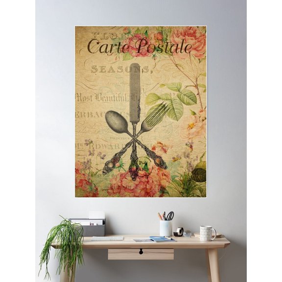 Vintage Cutlery French Postcard Poster Wall Art, Modern Wall Decor For Living Room Bedroom, 12x18 UNFRAMED