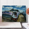 thumbnail image 1 of Vintage Cutting Board, Abandoned Vintage Cars Rusting in a Ghost Town Cloudy Sky Digital Image, Decorative Tempered Glass Cutting and Serving Board, Large Size, Pale Coffee and Blue, by Ambesonne, 1 of 1
