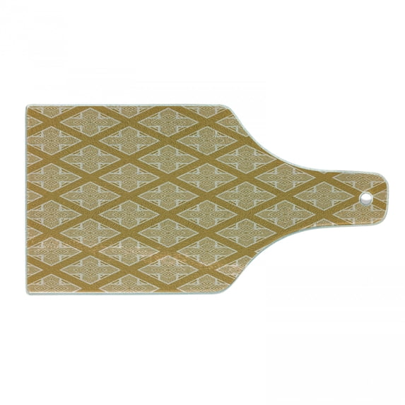 Vintage Cutting Board, Art Deco Inspired Illustration of Ornamental Squares Classic Details, Decorative Tempered Glass Cutting and Serving Board, in 3 Sizes, by Ambesonne