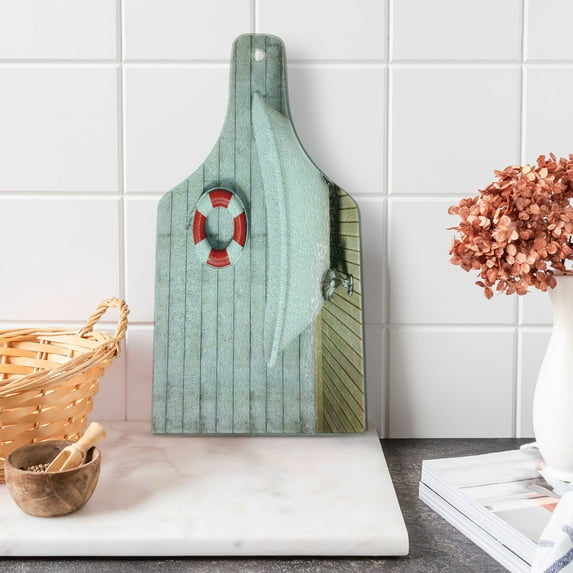 Vintage Cutting Board, Bathtub in a Room Grunge Wall Classical Floral Foot Resting Sailor Nautical, Tempered Glass Cutting and Serving Board, Wine Bottle Shape, White Red Grey, by Ambesonne