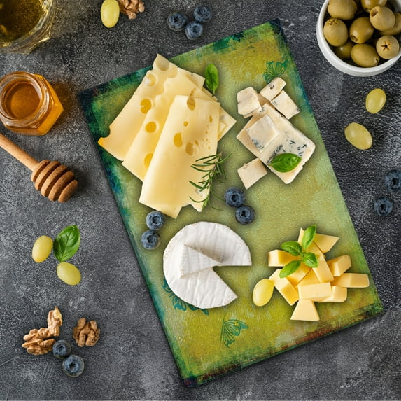 Vintage Cutting Board, Grunge Look Faded Gerbera Daisy Flowers and Blue Butterflies Nostalgic Romantic, Decorative Tempered Glass Cutting and Serving Board, Small Size, Multicolor, by Ambesonne