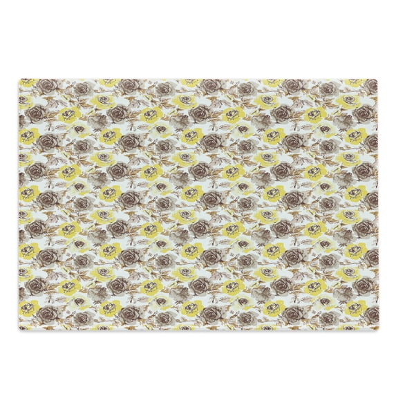 Vintage Cutting Board, Grungy Looking Roses Feminine Vintage Flourish Romantic Nature Revival, Decorative Tempered Glass Cutting and Serving Board, Large Size, Yellow Beige Brown, by Ambesonne